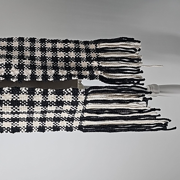 Black & Cream Fringed Houndstooth Hand Knit Long Neck Scarf - Picture 6 of 9